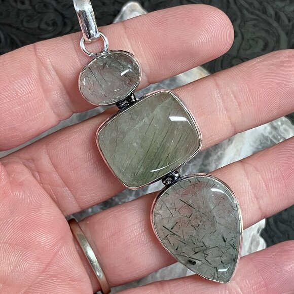 Green Rutilated Quartz Pendant Gemstone Crystal Jewelry - Picture 1 of 6